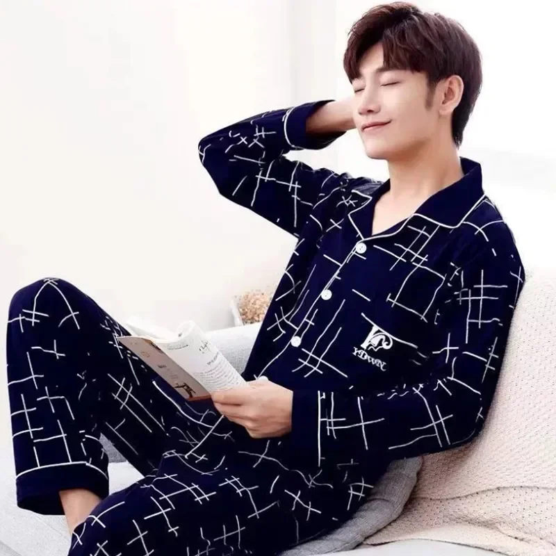 Pants Sets Cotton Male For Sleeve Sleepwear 2021 Short Striped Lounge Casual Pyjama Pajama Homewear Long Summer Wear Clothes Men