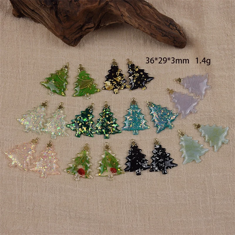 Min order 20pcs/lot color Dried flowers core cartoon Christmas tree shape acrylic beads charms diy jewelry earring accessory