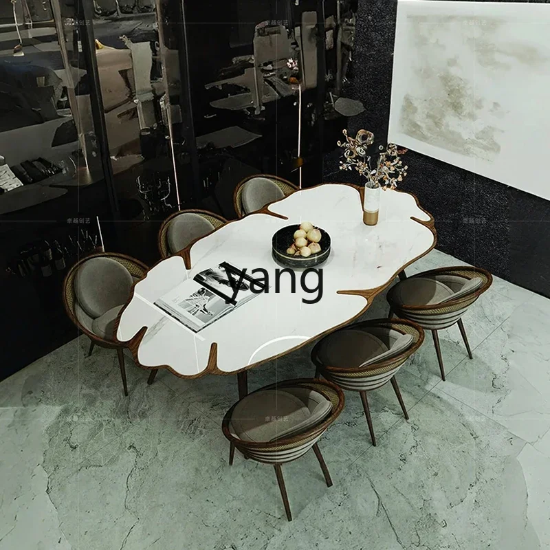 LMlight luxury marble dining table high-end household irregular solid wood dining table