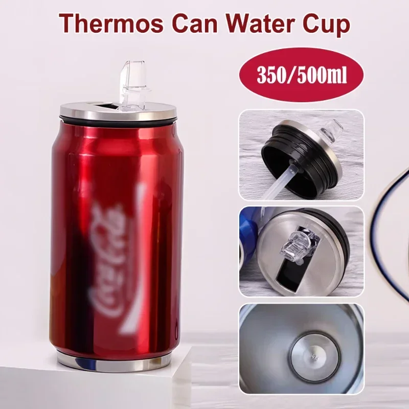 Stainless Stee Thermos Cup Car Vacuum Flasks Portable Soda Can Insulated Water Bottle Travel Drink Cup Mug with Straw