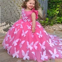 Butterfly Lace Appliqued Flower Girl Dresses For Wedding  Princess Child  First Communion Birthday Bespoke Occasion Dresses