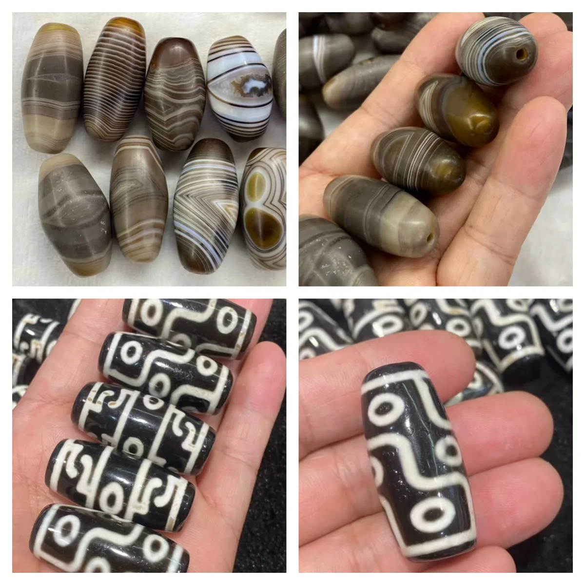 20pcs/lot Olive-shaped jujube seed vintage weathered patina old wrapped agate Dzi bead black white nine-eyed Dzi wholesale