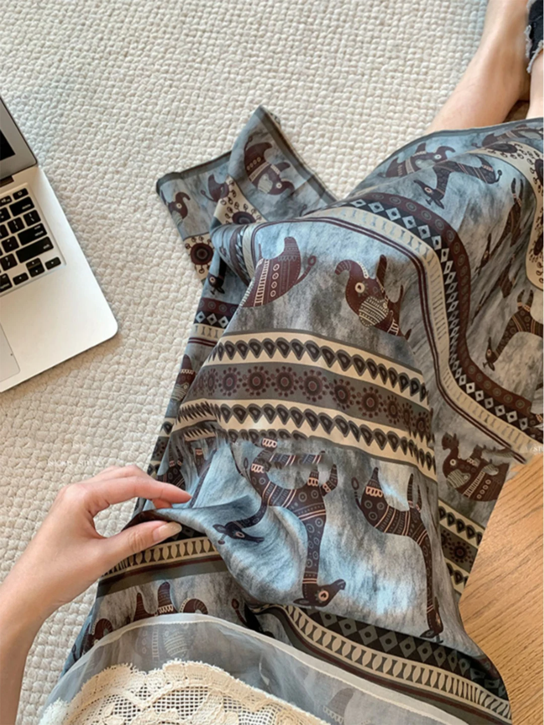 여성용 하이웨이스트 프린트 새틴 스커트 스트레이트 컷 슬림핏 스플릿 출퇴근 빈티지 스타일 동물 패턴