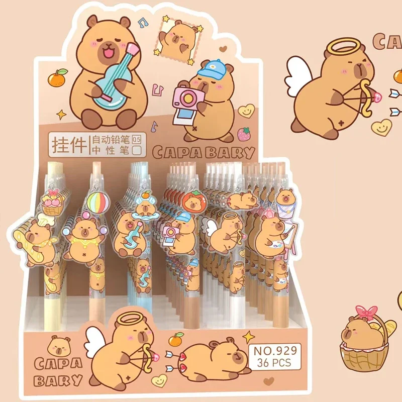 6Pcs/Lot Capybara Party Acrylic pendant Gel Pens Black ink 0.5mm Press Pen Kawaii Cartoon Neutral Pen School Writing Supplies