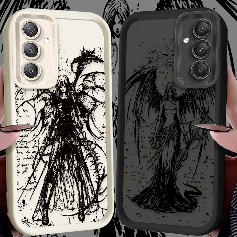 Retro Punk Black Angel Case for Samsung Galaxy S24 S23 S22 S21 Ultra Plus FE A54 A34 A14 A73 A53 A33 5G Soft Silicone Back Cover