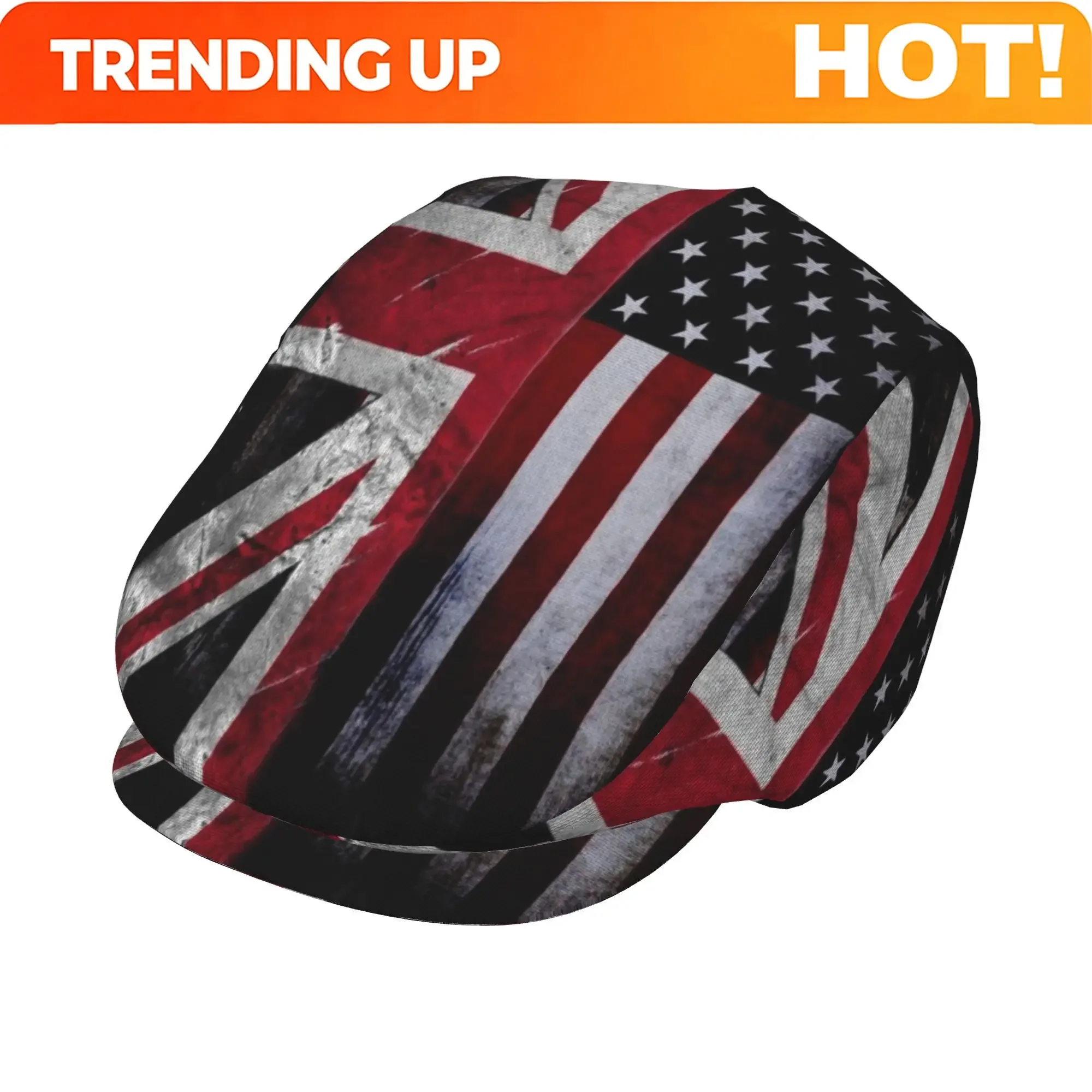 1pc Of A Fully Printed Grunge Cap Featuring The US And UK Flags, Adjustable For Both Men And Women, Styled As A Newsboy