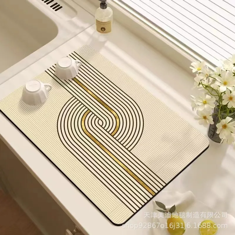Diatomaceous Earth Absorbent Mat Countertop Kitchenware Heat Insulation Pad Kitchen Drying  Washable  Mat Linear Pattern Design
