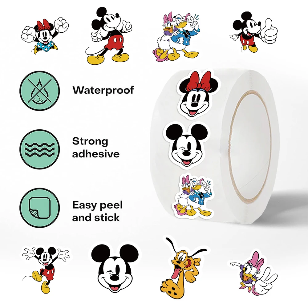 500 Stück/Rolle Disney Cartoon-Aufkleber Niedliche Mickey Mouse Sticker DIY Handyhülle Notizbuch Kawaii Graffiti Belohnungs-Aufkleber Spielzeug – Detail 5