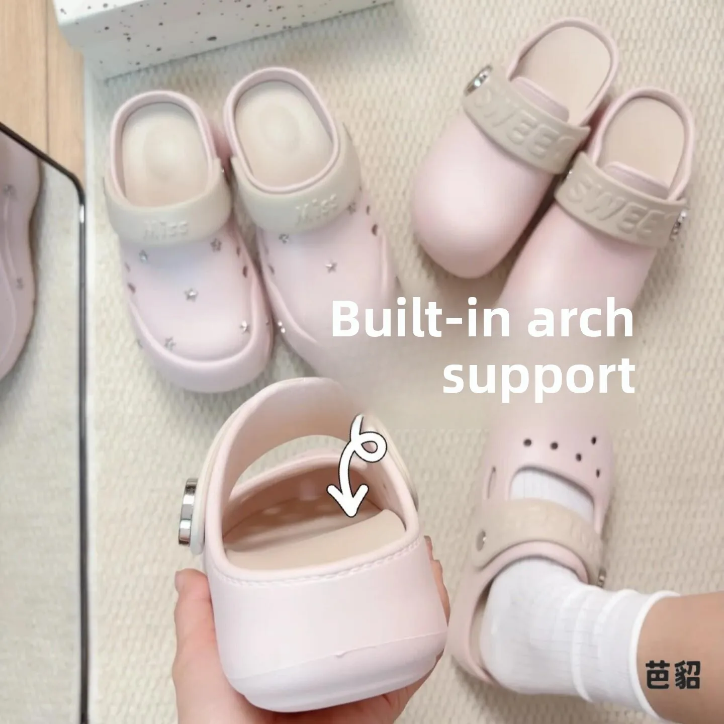Pink Mary Jane Ballet Hole Star Rivet Anti-slip Thick Bottom EVA Slip-On Casual Everyday Sandals for Young Women