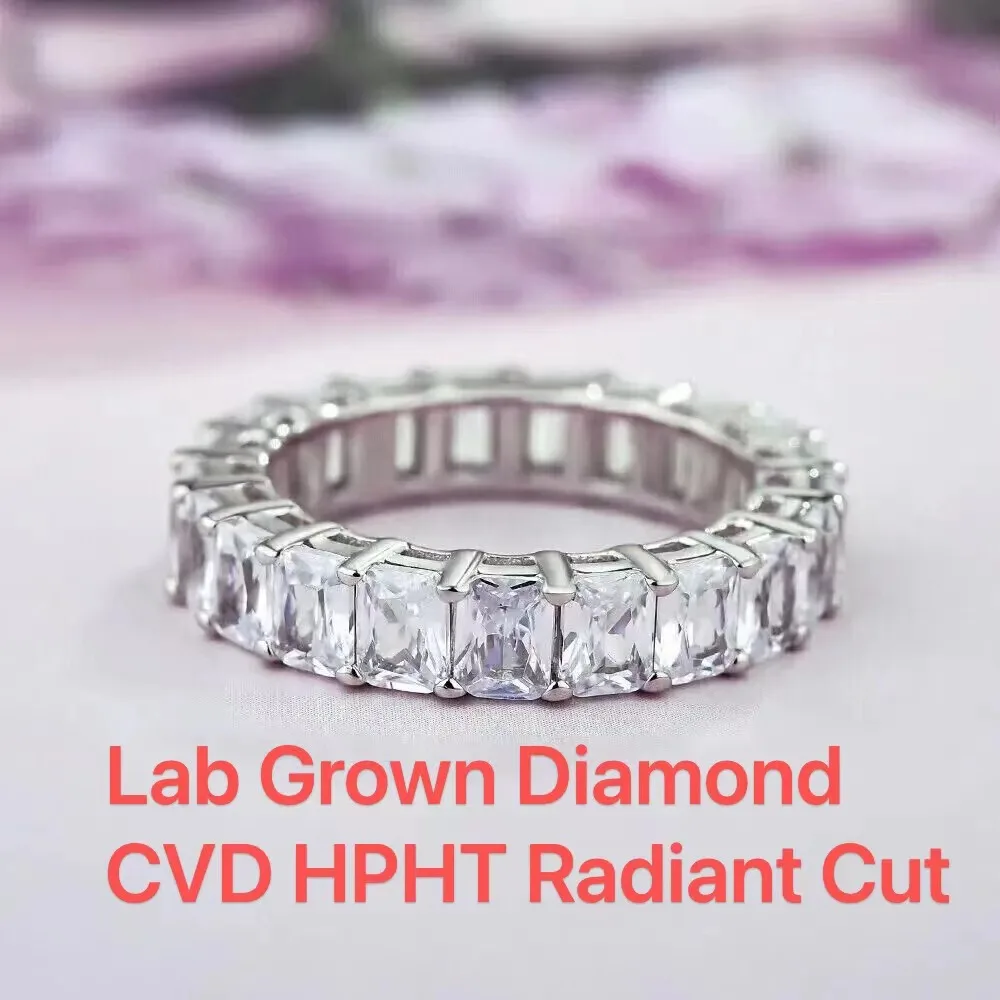 

3Ctw Radiant Cut CVD HPHT Lab Created Diamond DEF Color VS-VVS Eternity Band 14k White Gold Plated Silver