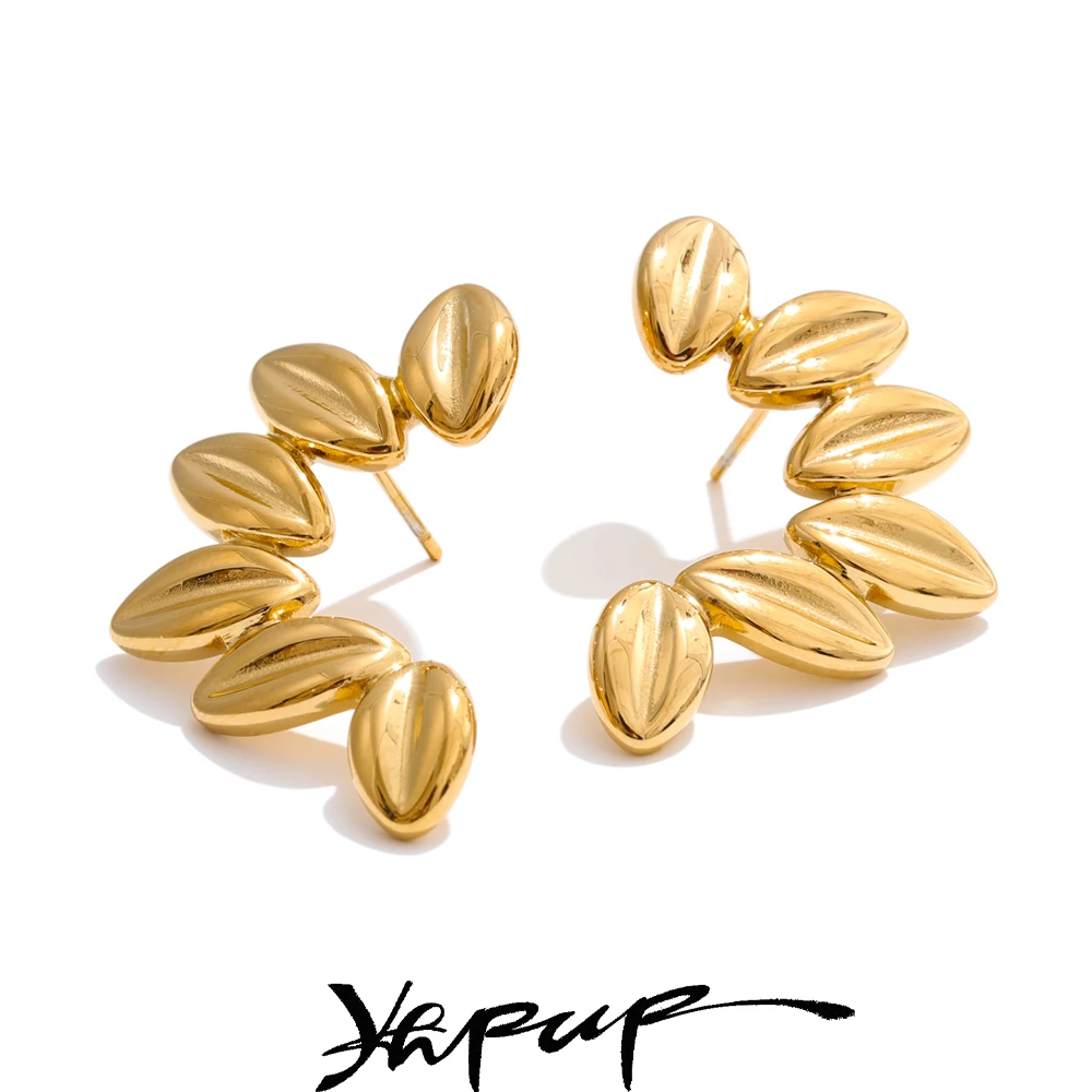 Yhpup 316L Stainless Steel Metal Leaf Stud Earrings Tarnish Resistant PVD Plated Fashion Jewelry for Women Accessories