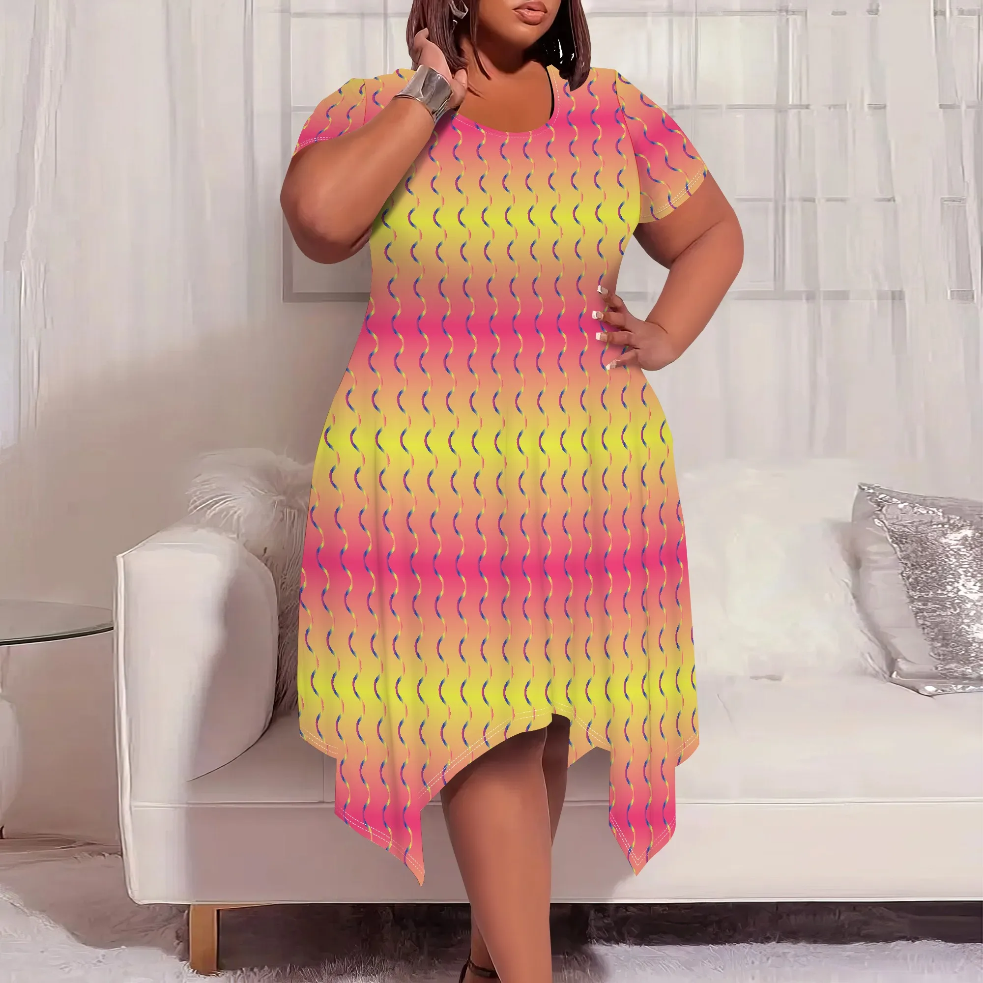 

Short Sleeve Round Neck Midi Dress (Pocket) XL-6XL