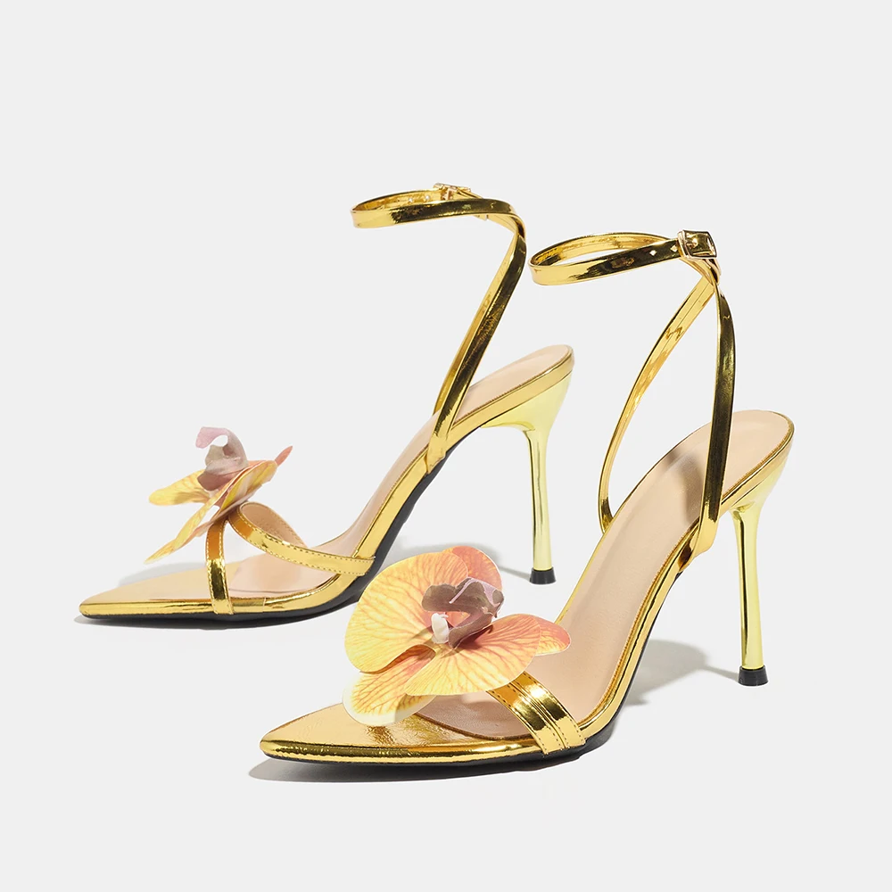 

Женские модные босоножки на высоком каблуке, круглый носок и тонкий каблук.