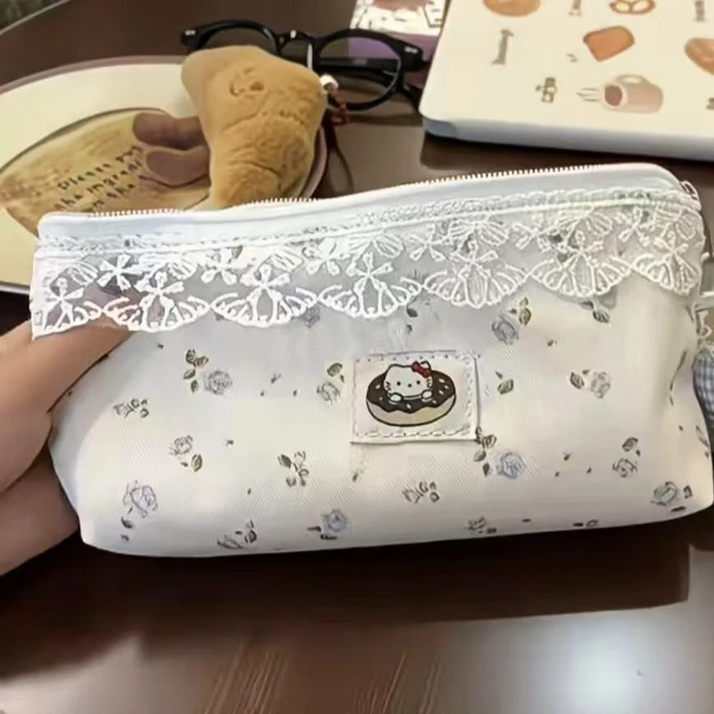

Fresh Sweet Sanrio KT Cat Lace Floral Pencil Case Ins Cute KT Cat Stationery Storage Bag Cosmetic Bag Toiletry Bags Girly Gift