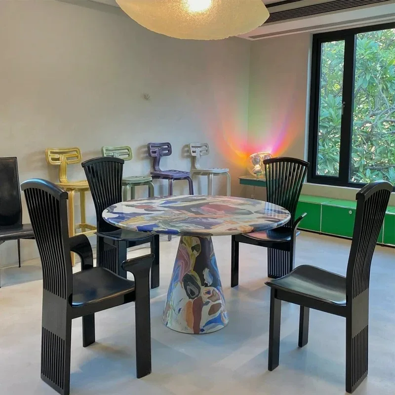 Artist creative design light luxury color hand-painted casual dining table fiberglass living room garden table