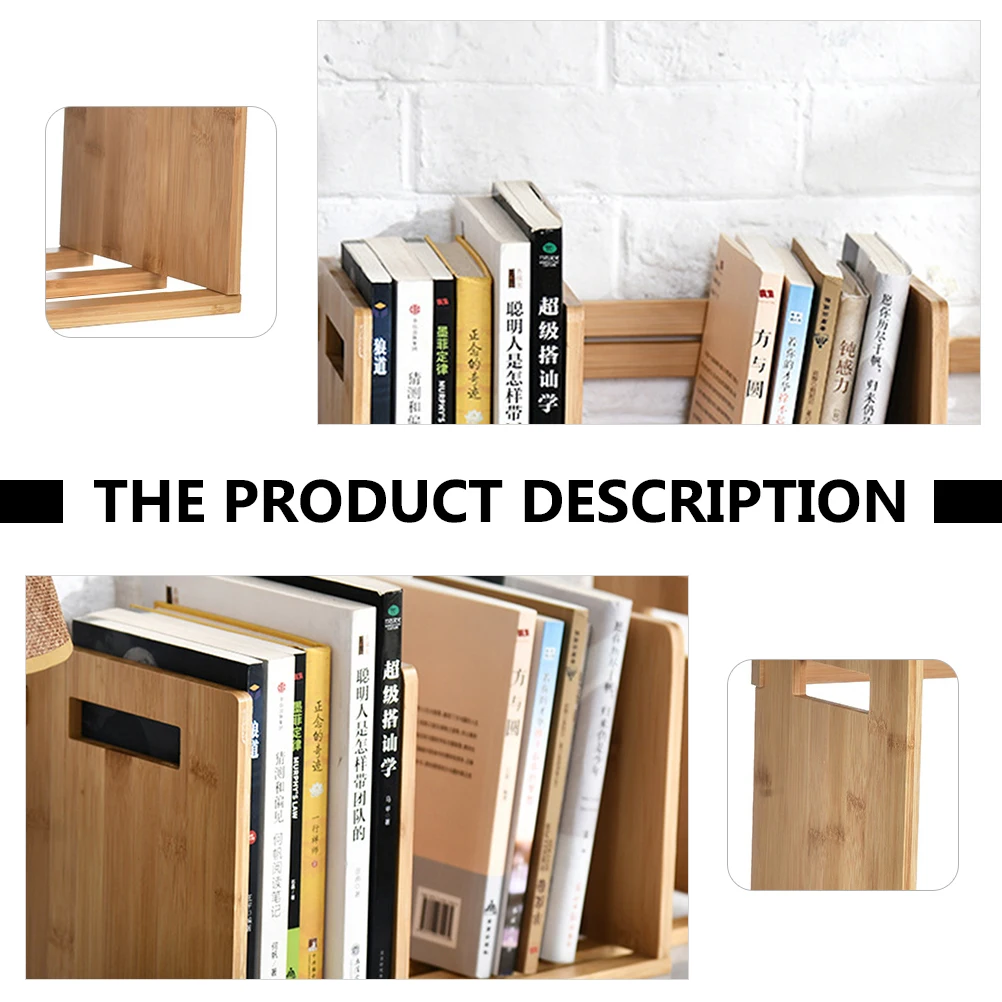 

1Pcs Desktop Bookshelf Bamboo Expandable Book Holder Retractable Storage Rack for Books and Office Organization Wood Color