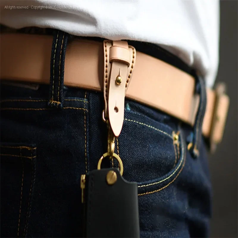 100% Genuine Leather Key Holder for Men Male Vintage Handmade EDC Waist Hanging Belt Loop Keychain Clip Key Hook Chain Buckle