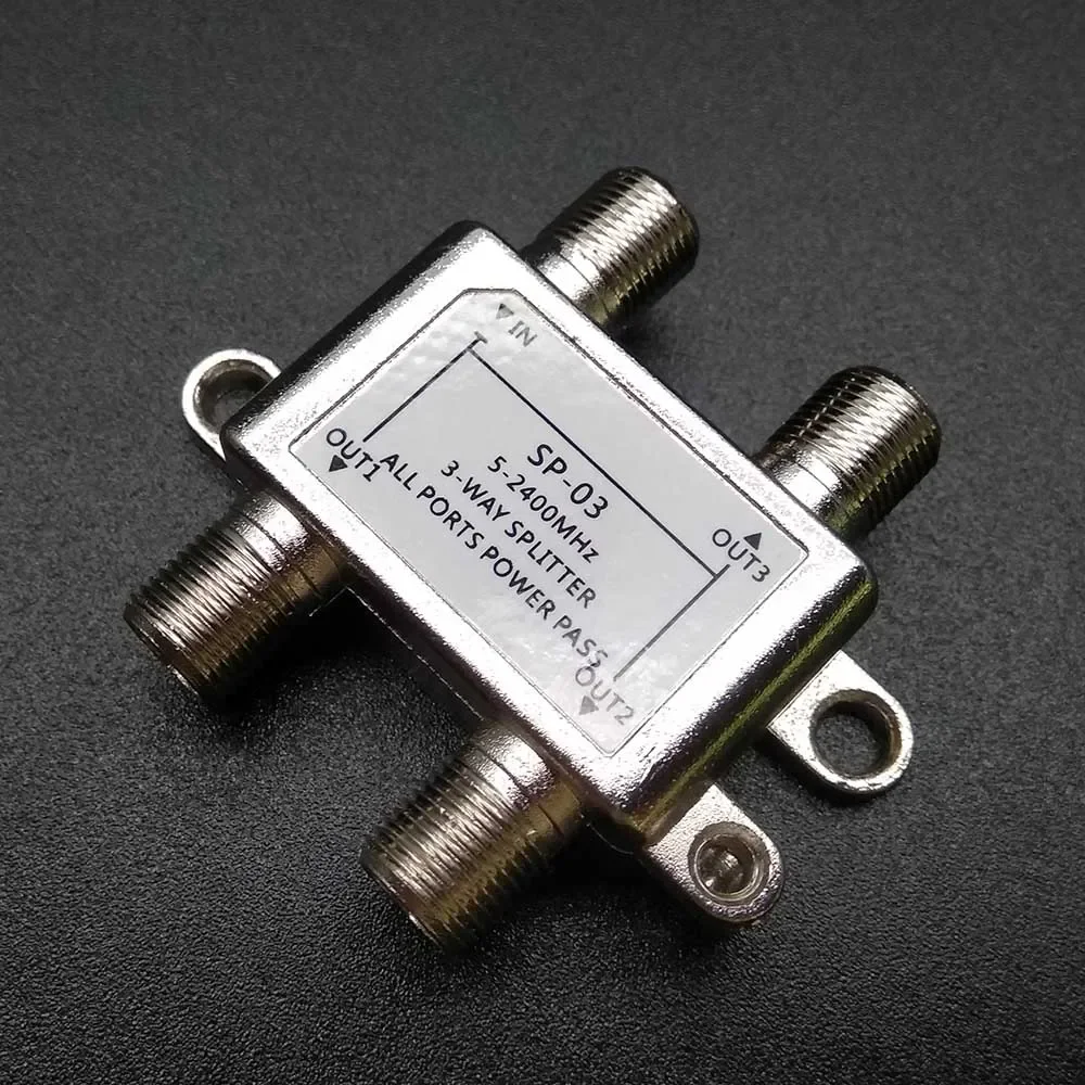 3 Way F Plug Splitter 1 Into 3 Out TV Satellite Splitter 5-2400MHz Frequency High Isolation Satellite TV Receiver for SATV/CATV