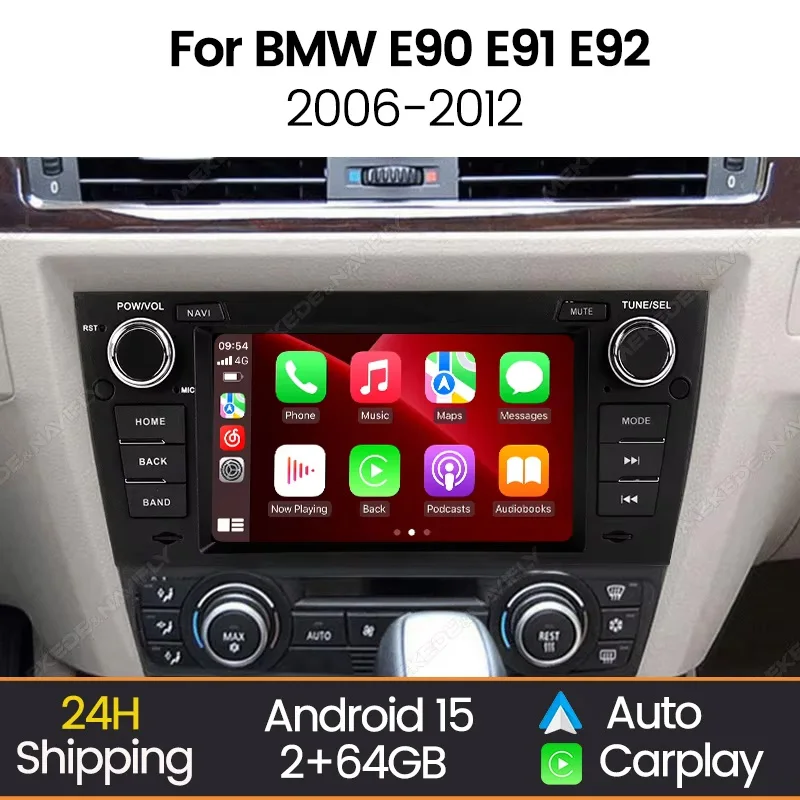 Kabelloses CarPlay Android Auto Autoradio für BMW 3er-Reihe E90 E91 E92 E93 2005-2013 Multimedia-Player Navigation GPS-Haupteinheit FM