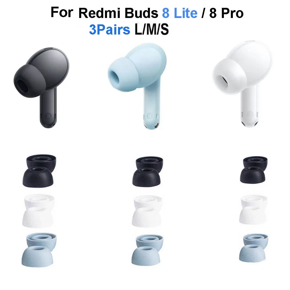 3Pairs Silicone Ear Tips for Xiaomi Redmi Buds 8 Lite 8Pro Eartips Ear Pads Caps Case