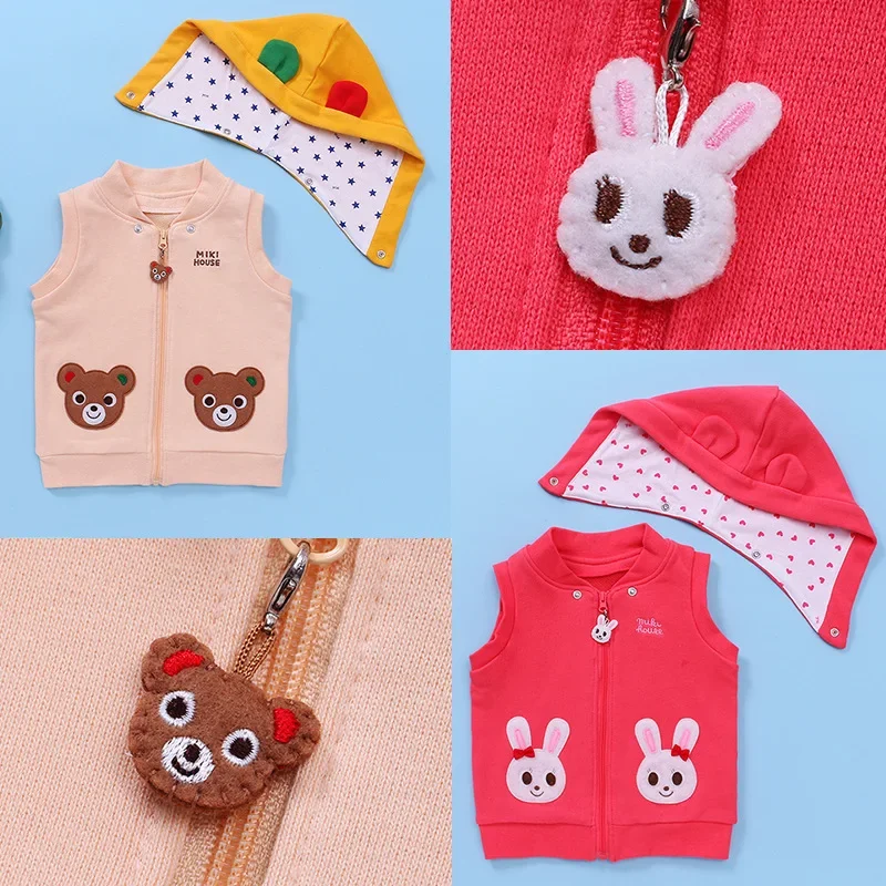 Waistcoat Toddler Vest Girls Japanese Brand Design Breathable, Soft, Comfortable, Cartoon Coat hat With Detachable Zipper