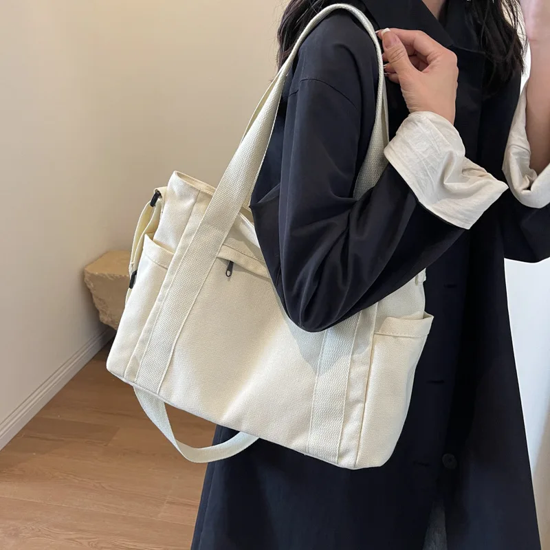 Large Capacity Canvas Women Tote Bags Fashion Female Shoulder Bag Commuting Carrying Bag Casual Designer Handbag Shopper Bag