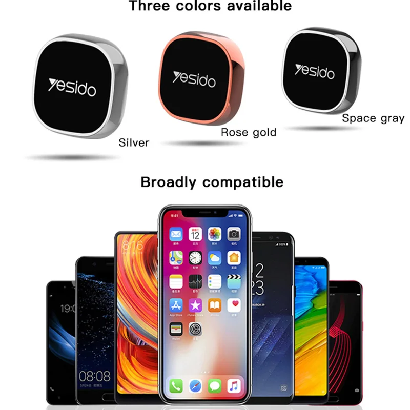 ‌ حامل مغناطيسي للسيارة من Yesido، حامل قوي لهاتف iPhone Android، رفيع للغاية وسهل التركيب، إزالة حامل فتحة تهوية التيار المتردد للوحة القيادة غير القابلة للانزلاق 202