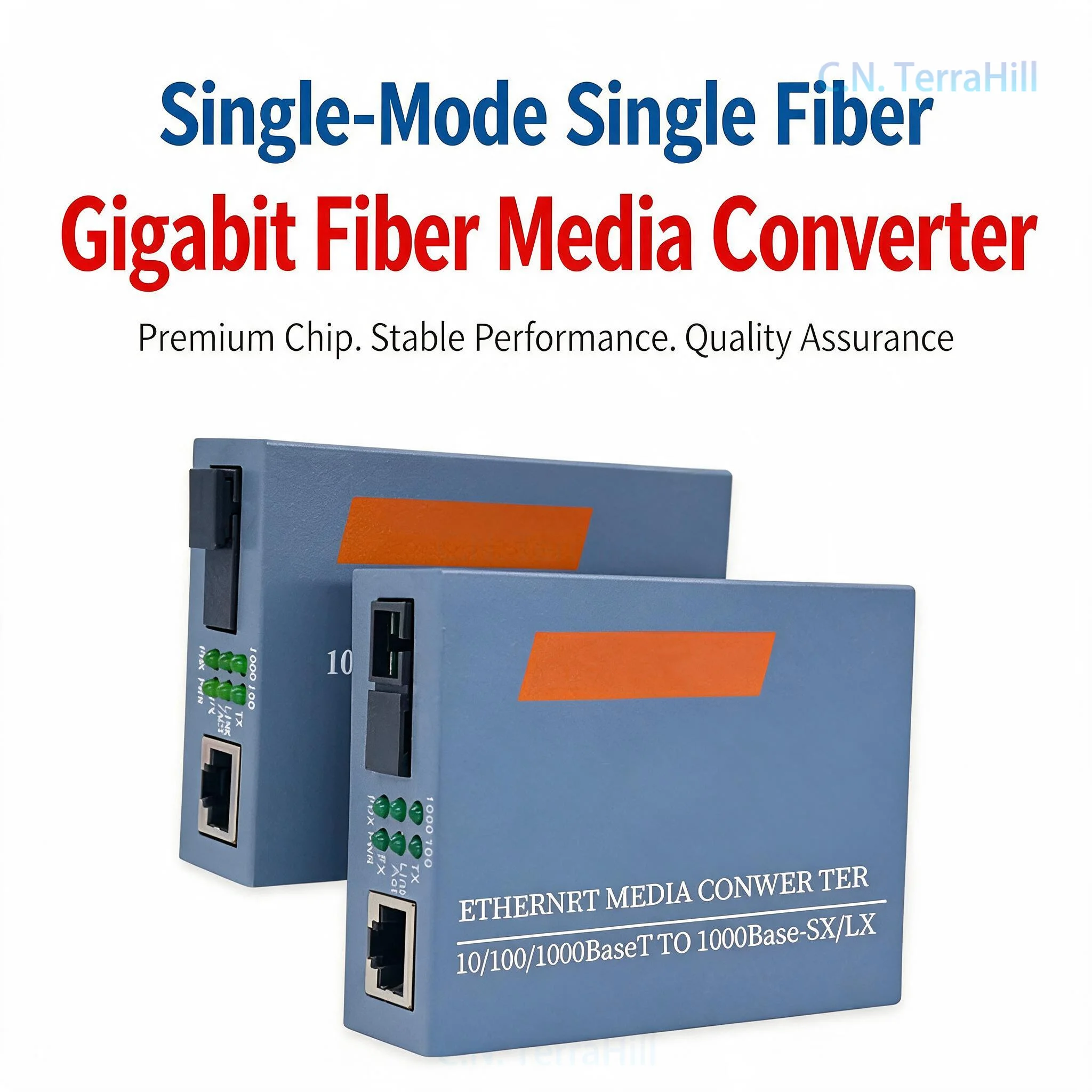 Gigabit Fiber Optic Media Converter HTB-GS-03 Single Mode Single FiberSC Ports, 1 RJ45 to 1 SC, 10/100/1000Mbps, Long