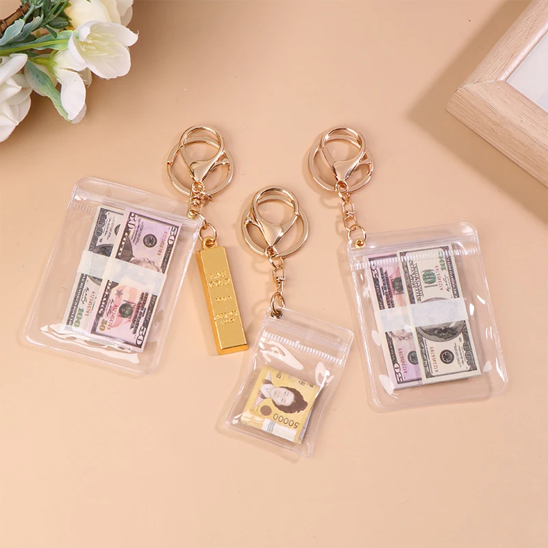 Creative Simulation Banknote Keychain Mini Money Bag Keychain Car Key Holder US Dollars/Korean Won Collection Gifts