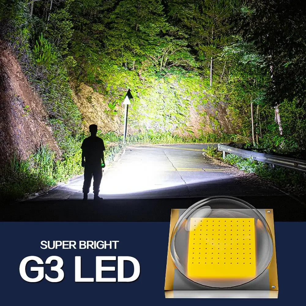 Powerful Handled LED Flashlight 3 Lighting Modes USB Rechargeable Work Light Waterproof Torch Searchlight Camping Lights
