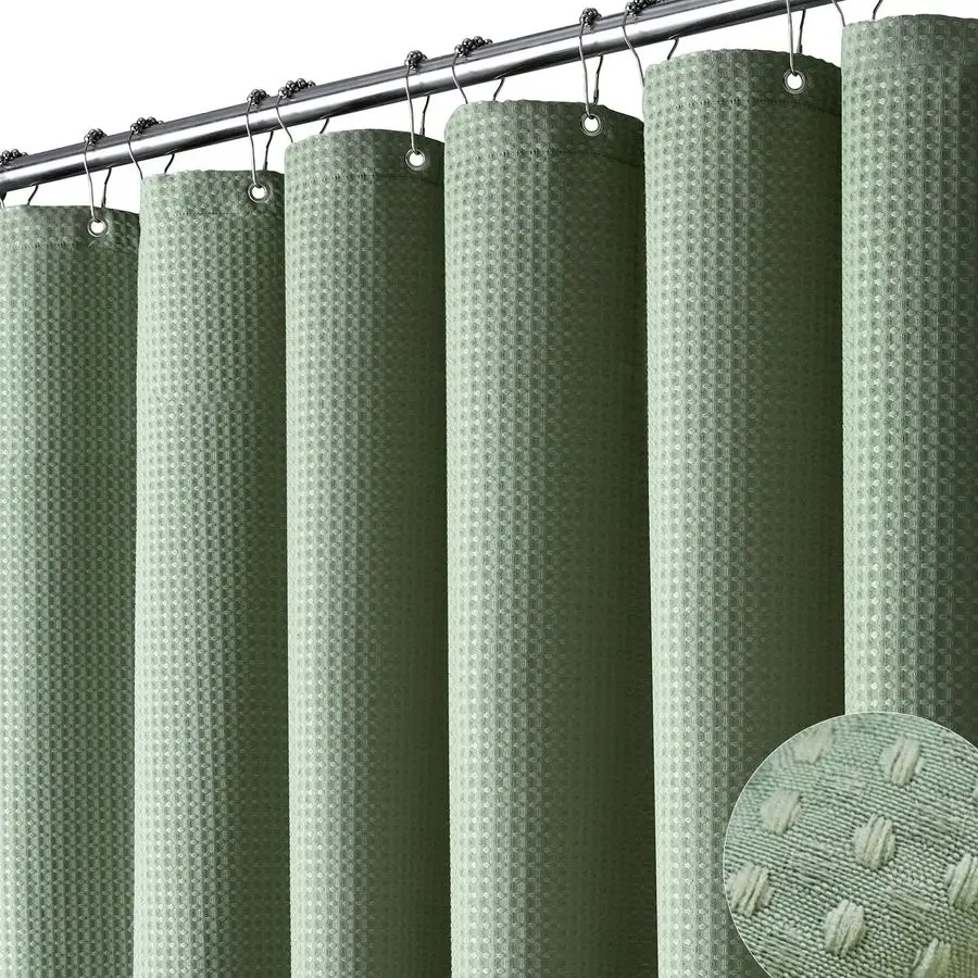 

Extra Wide Shower Curtain108 Inch Wide Waffle Weave Weighted Thick Cloth Bathroom Shower Curtain, Neutral Heavy Duty Hotel Bath