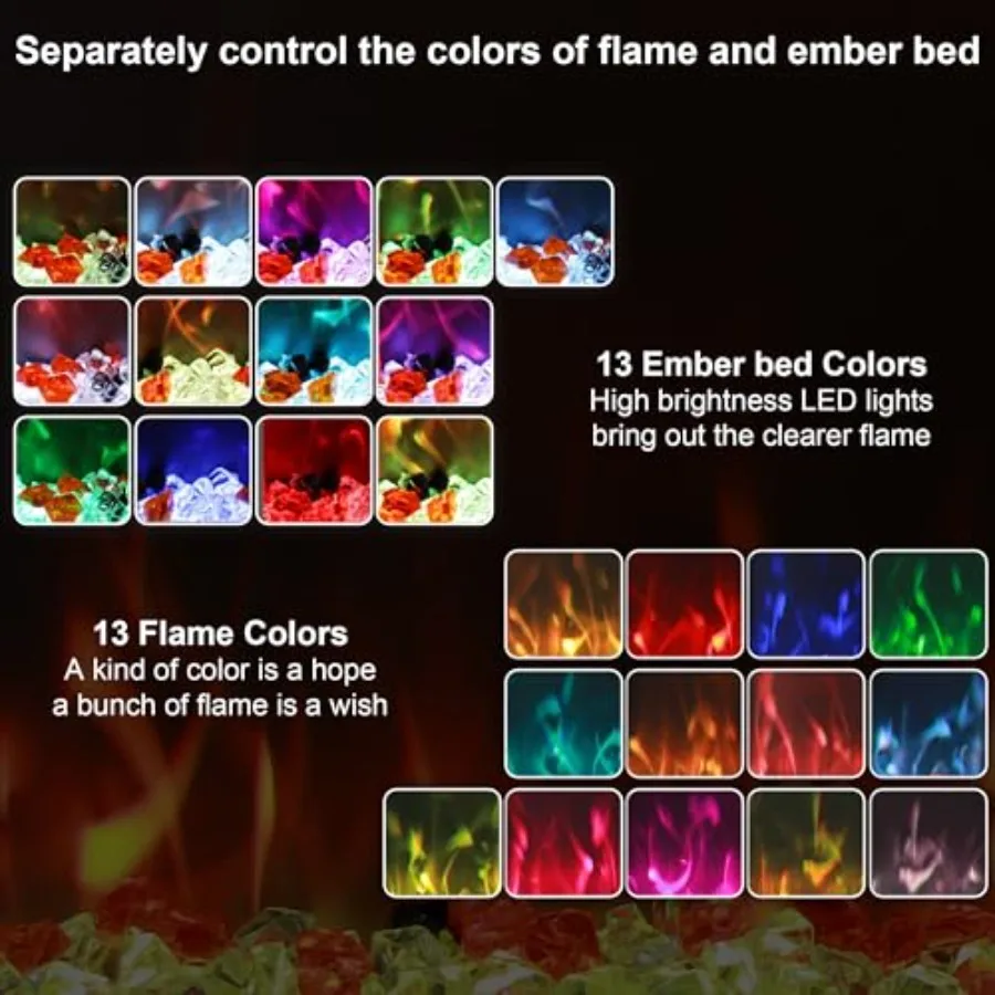 Wall Mounted and Recessed Electric Fireplace with App Remote Touch Screen Control Realistic Log Set and Crystal Accents 13 Adju