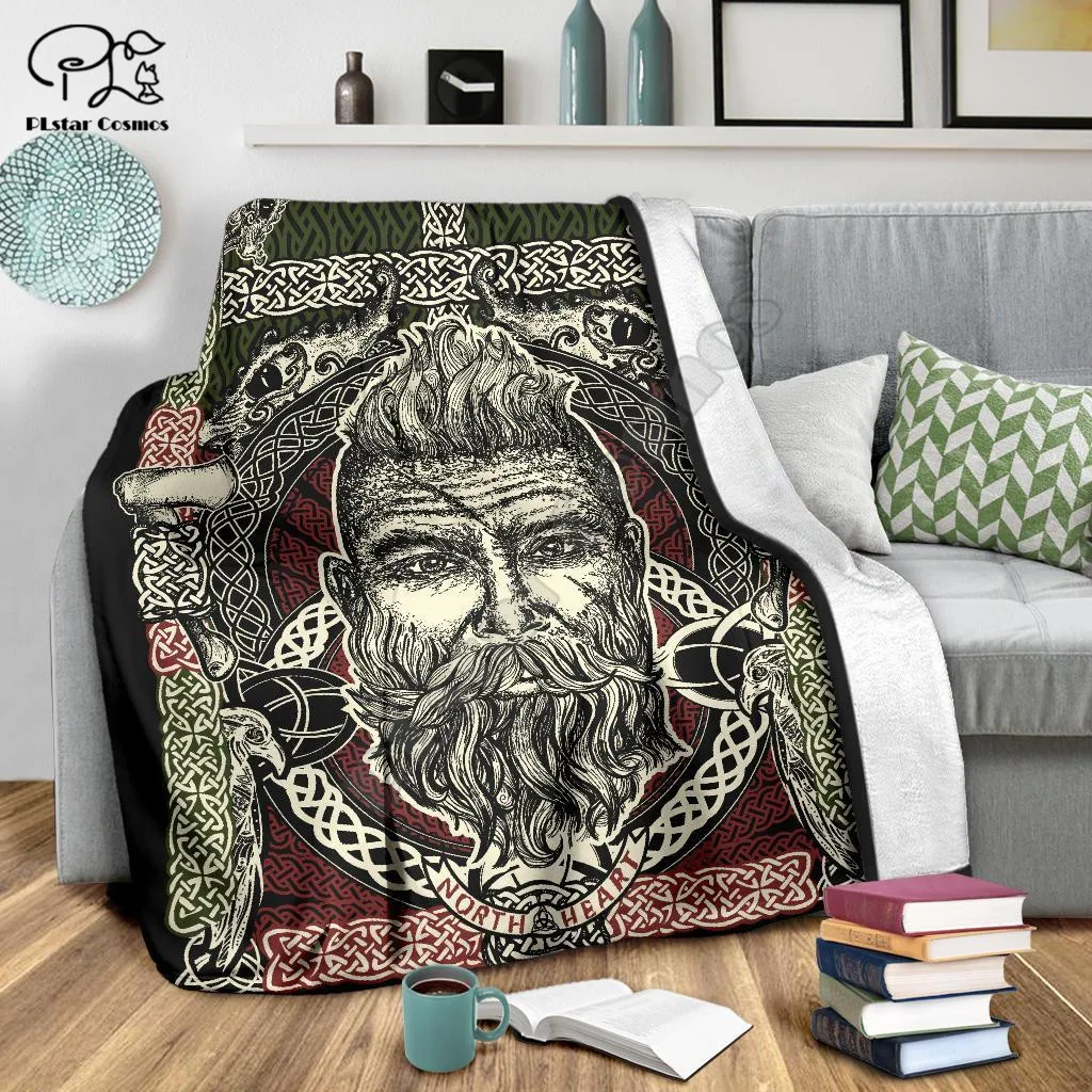 BEARDED VIKING WARRIOR BLANKET Blanket 3D printed Sherpa Blanket on Bed Home Textiles Dreamlike VIKING HOME ACCESSORIES