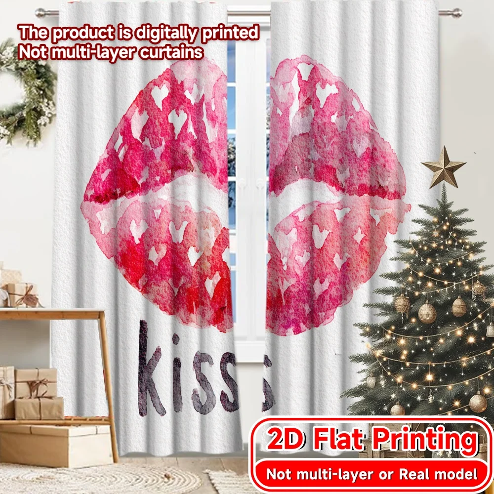 2D Flat Printing,2pcs LipPrints Modern Print Curtains Polyester Easy Install Curtains Decorations For Home Suitable for Living