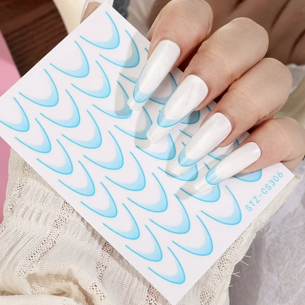 6pcs Gradient French Line Nail Art Stickers Self-Adhesive Decals Design Nail Tips Guides for DIY Decoration Stencil Manicure