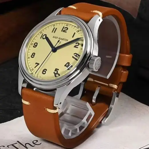 San Martin Men Automatic Watch Pilot 38.8mm Mechanical Wristwatch Diver 100M Waterproof NH35 Sapphire Mirror
