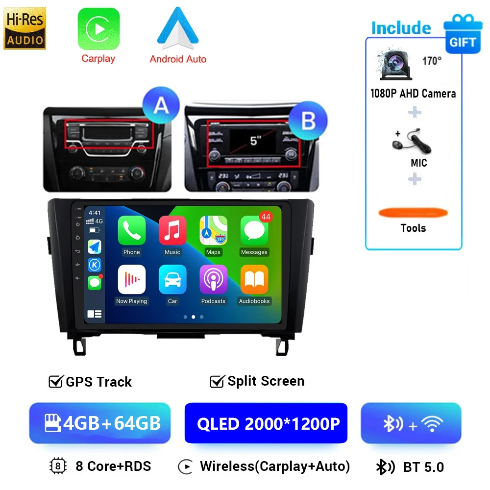 Autoradio Android 16 Voor Nissan X-Trail Qashqai 2 J1T32 Qashqai J10 J11 2014 2015 2016 2017 2018 2019 Multimedia DSP 4G LTE DVD