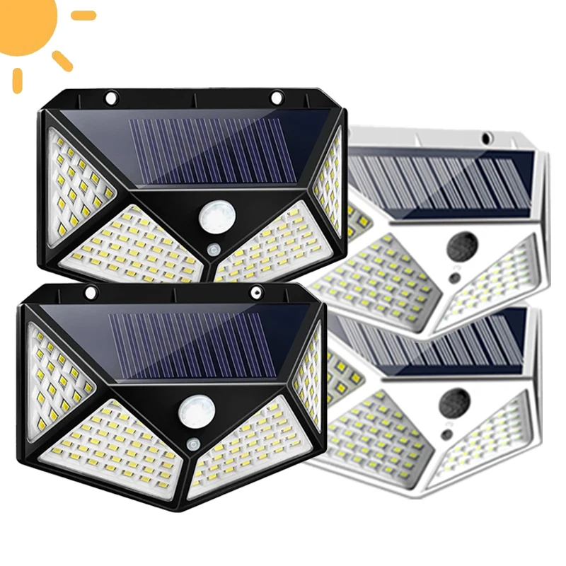 Solar Wall Lamp Outdoor PIR Motion Sensor Waterproof 100 LED Light Sunlight Powered for Garden Decoration Courtyard Garage