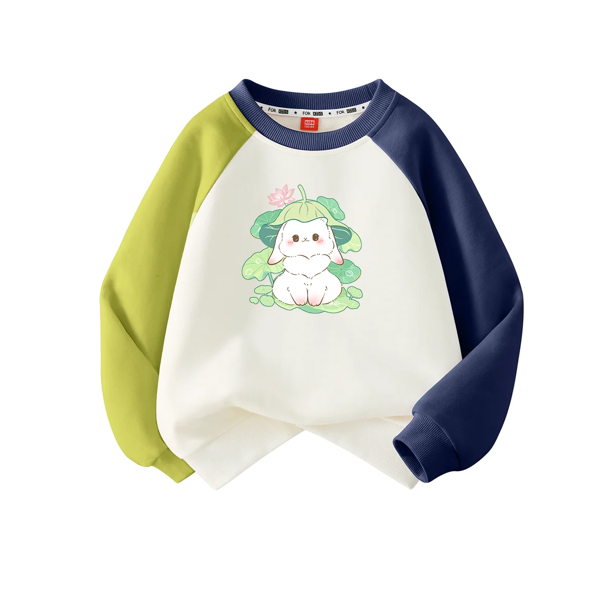 

Little white rabbit with lotus leaf on its head Spring and Autumn AB Shoulder Sleeves Children's Sweater Girls Boys Autumn Top