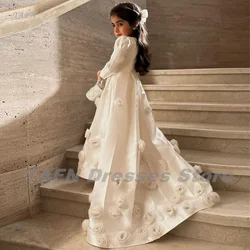 TAFN A-line Girl Bridesmaid Dresses Pleat Rose vestidos para niñas Sweep Tarin Long Sleeves Children Party Dresses Customized