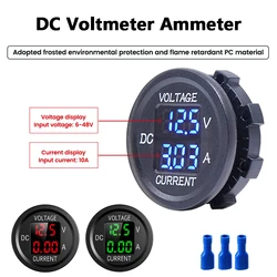 DC5V-48V 0-10A Digital Voltmeter Ammeter 3 Bits Round LED Panel Voltage Current Meter For Car Volt Amp Tester Monitor Green Blue