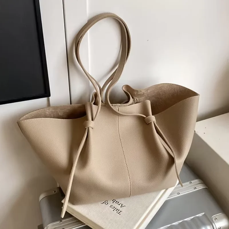 

Summer New Large Capacity Tote Bag Trendy Fashion Lychee Pattern Solid Color Simple Texture One Shoulder Underarm Bag Handbag