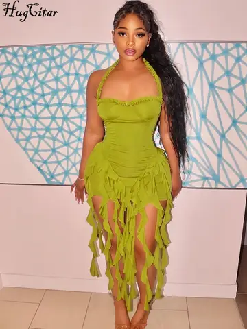 Hugcitar Elegant Halter Enfärgad Volanger Rygglös Taseel Sexig Smal Miniklänning Vår Kvinnor Söta Outfits Födelsedagsfest Semester 10 best sales bodycon-klänning - №5