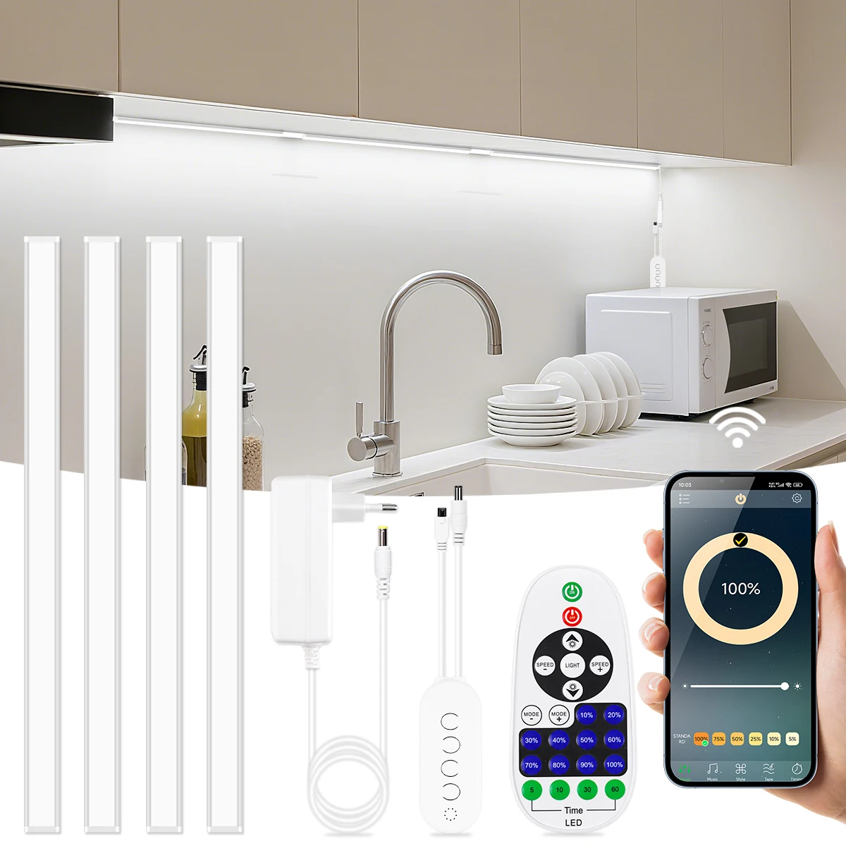 

12V Multiple LED Tube Series Connection Ultra Bright Night Light Bar with Newly Upgraded RF Remoter, Smart Bluetooth APP Control