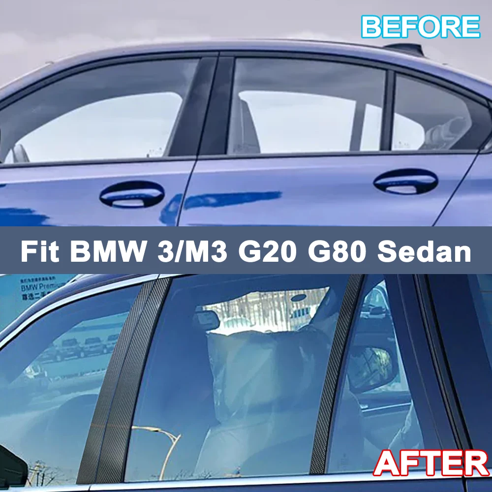 Fit BMW 3 Series G20 M3 G80 Sedan Real Dry Carbon B-pillar Trim Window Pillar Post Decal Car Exterior Styling Tuning Accessories