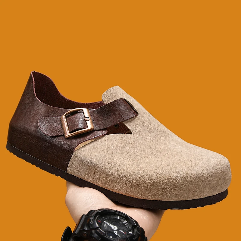 

Men's Shoes Women Mules Shoe Fashion with Arch Support Couple Flats Classic Beach Suede Leather Sandals Retro Cork Clogs Loafers