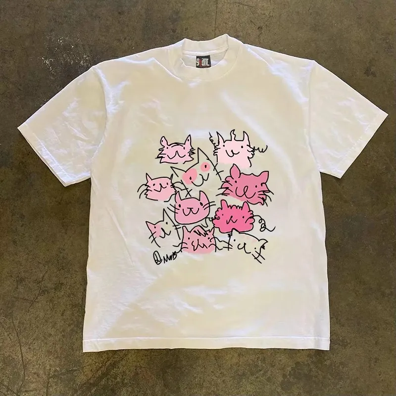 Creative Simple Printing Harajuku Style Oversize Trendy All-match Pure Cotton 260g Heavyweight XiaoChen Story Multi