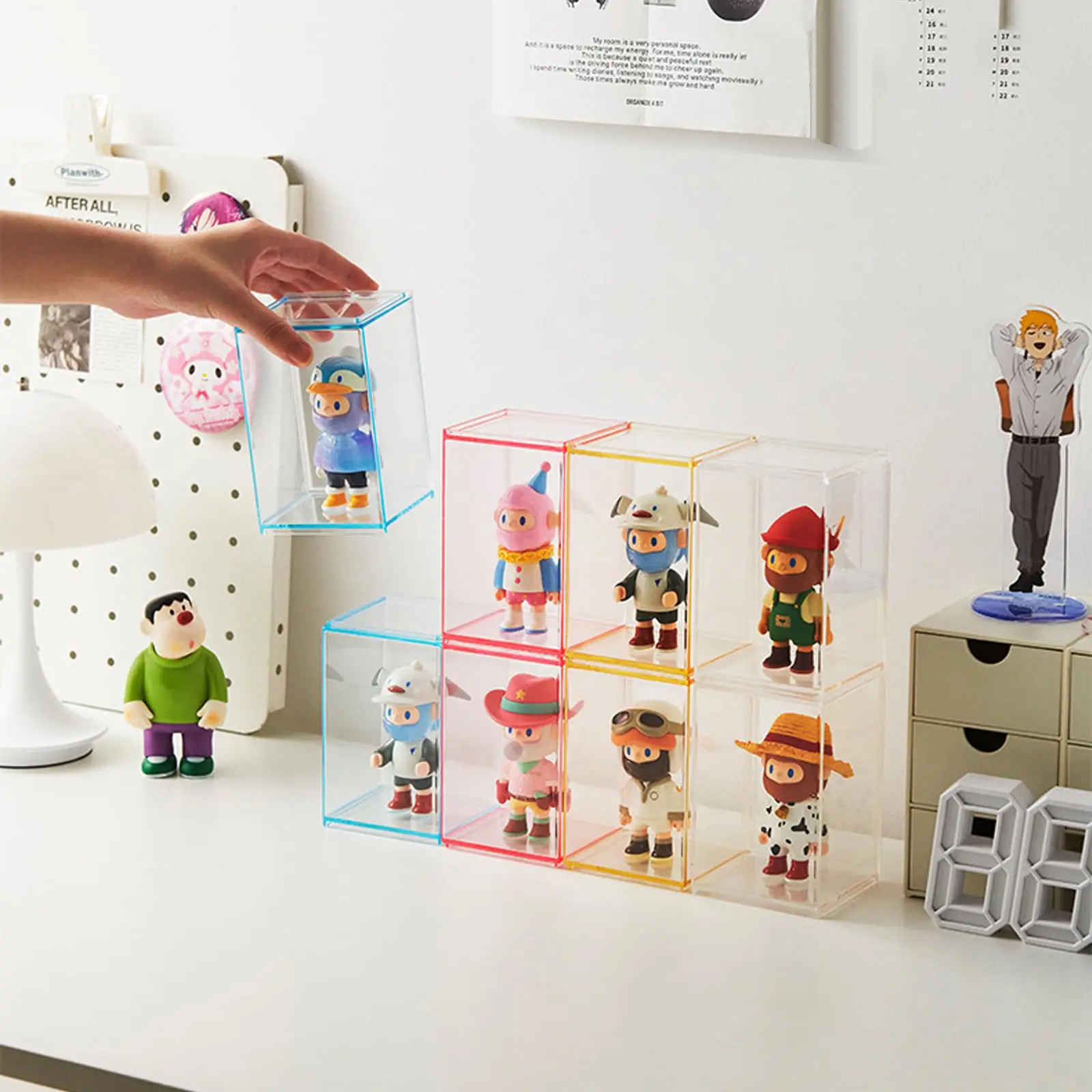 Acrylic Display Case Colorful Figures for Figures,Stackable Assembled Dustproof Storage Organizer Box for Collectibles Pop Mart