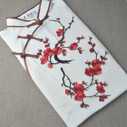 Parche tradicional de flor de ciruelo de 8 colores, apliques para planchar, parche Floral para ropa, tela, hierro para pegar, accesorios para pantalones vaqueros y abrigos DIY