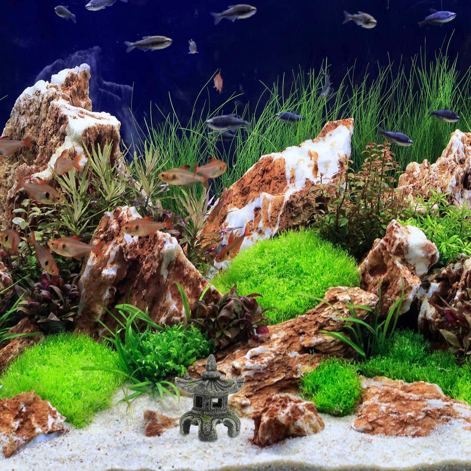 

Chinese Resin Hexagonal Uterine Lamp Landscape Pavilion Simulated Shrimp Hiding Cave Fish Tank Adornment
